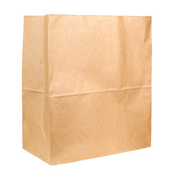 Brown paper bag isolated on white background, clipping path, full depth of field