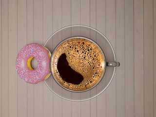 Hot coffee americano on the old wooden table