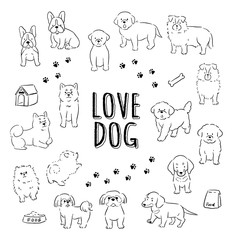 おしゃれでかわいい線画の手書き犬イラストセット © あこ