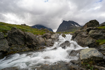 Kebnekaise mountain in Swedish Lappland with river flowing in the foreground
