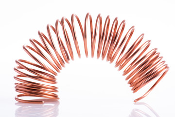 Spiral copper wire on white background