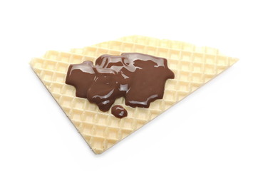 Cream chocolate, topping on wafer, waffle isolated on white background