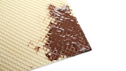 Cream chocolate, topping on wafer, waffle isolated on white background