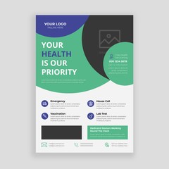 Medical Health care flyer poster template design, report leaflets cover brochure pamphlet annual, a4 print layout with blue color vector illustration
