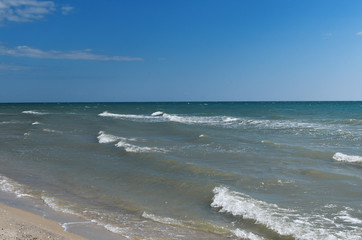 Black sea beach and dunes. Hot summer day. Wild places of our planet. Ukraine.