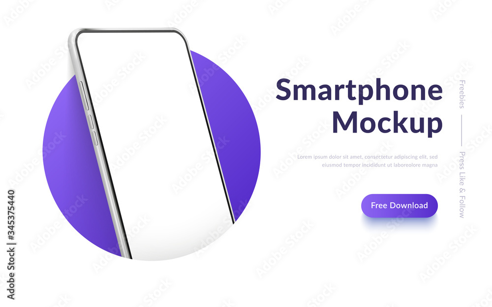 Poster white realistic smartphone mockup in the circle. 3d mobile phone with blank white screen. modern cel