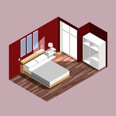 isometric room dark red