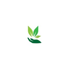 Hand green leaf logo icon