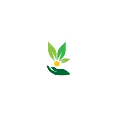 Hand green leaf logo icon