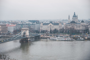 Fototapeta premium Panoramic view of the famous Chain Bridge in Budapest, Hungary