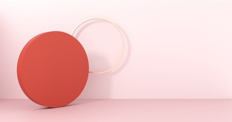 Interior studio with geometric objects. Architectural background for advertising products, presentations.Staircase with steps -podium,stand for shoes on background of vintage bright room - 3D,render.