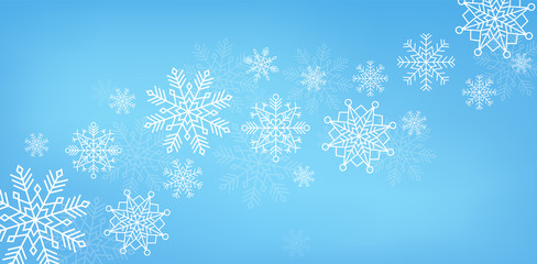 Naklejka na ściany i meble Hello winter, snow background, shop now, sale banner, white snowflake set vector illustration