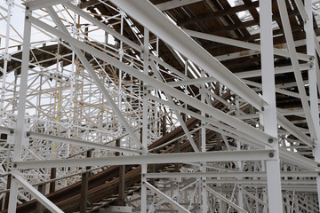 Steel framework supporting traditional rollercoaster