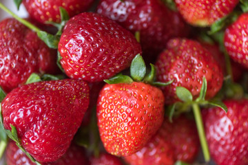 scattering of strawberries with stalks