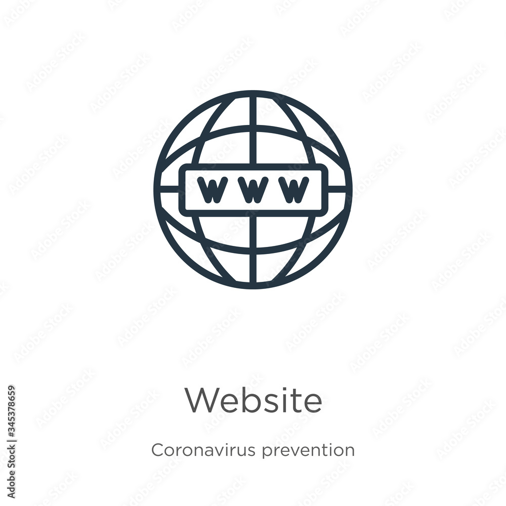 Aufkleber website icon. thin linear website outline icon isolated on white background from coronavirus prevent