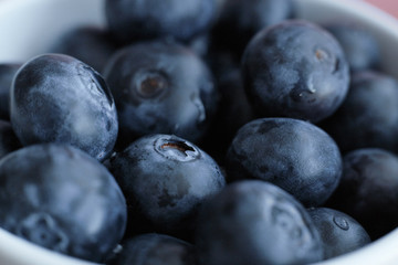 Close up blueberries with soft focus. Fresh fruits macro.