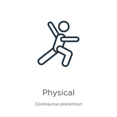 Physical icon. Thin linear physical outline icon isolated on white background from Coronavirus Prevention collection. Modern line vector sign, symbol, stroke for web and mobile
