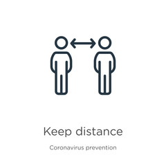 Keep distance icon. Thin linear keep distance outline icon isolated on white background from Coronavirus Prevention collection. Modern line vector sign, symbol, stroke for web and mobile