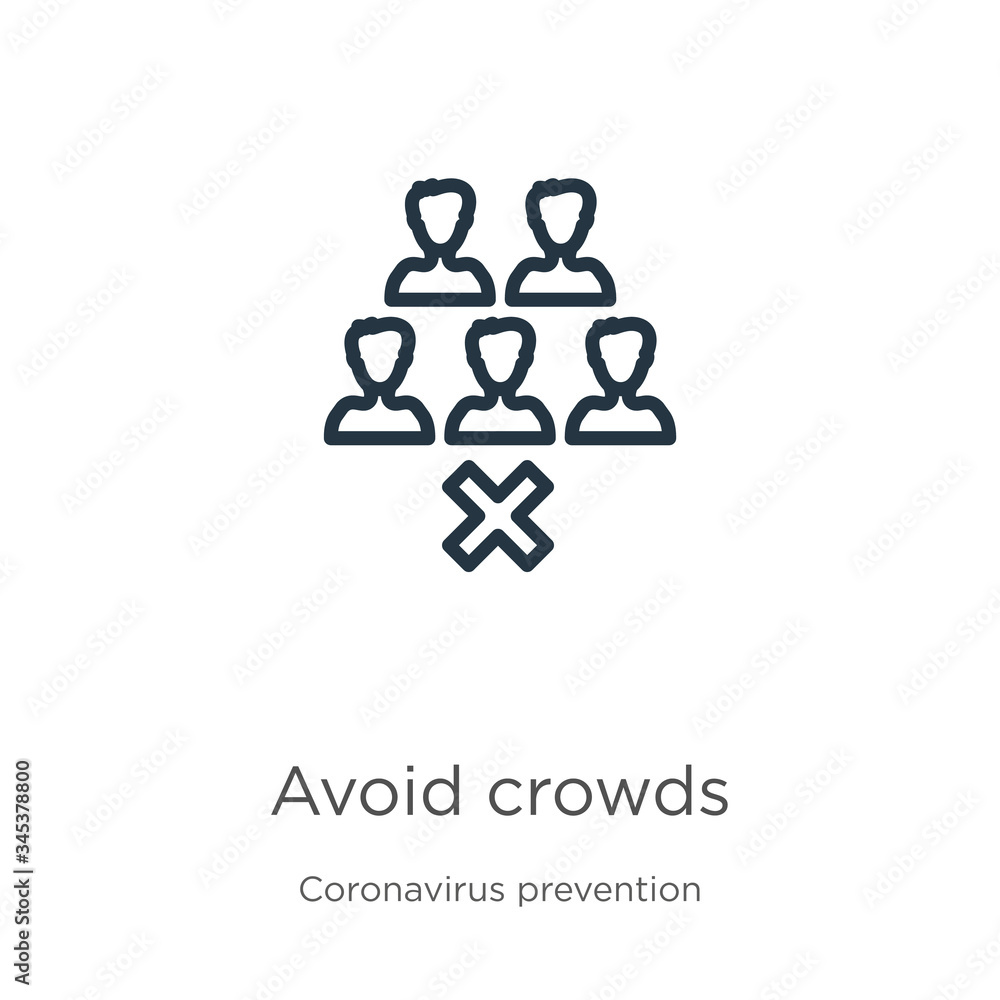 Poster avoid crowds icon. thin linear avoid crowds outline icon isolated on white background from coronavir