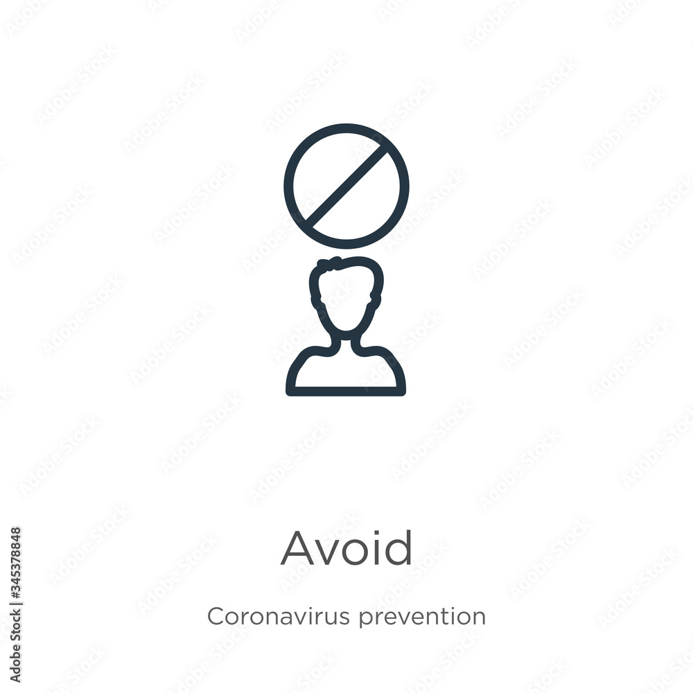 Poster avoid icon. thin linear avoid outline icon isolated on white background from coronavirus prevention 