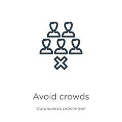 Avoid crowds icon. Thin linear avoid crowds outline icon isolated on white background from Coronavirus Prevention collection. Modern line vector sign, symbol, stroke for web and mobile