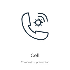 Cell icon. Thin linear cell outline icon isolated on white background from Coronavirus Prevention collection. Modern line vector sign, symbol, stroke for web and mobile