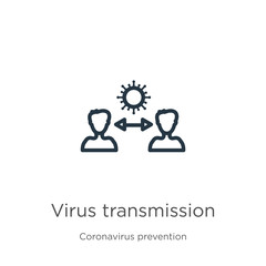 Virus transmission icon. Thin linear virus transmission outline icon isolated on white background from Coronavirus Prevention collection. Modern line vector sign, symbol, stroke for web and mobile