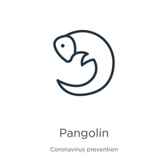 Pangolin icon. Thin linear pangolin outline icon isolated on white background from Coronavirus Prevention collection. Modern line vector sign, symbol, stroke for web and mobile