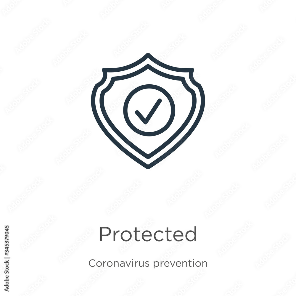 Poster protected icon. thin linear protected outline icon isolated on white background from coronavirus pre