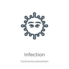 Infection icon. Thin linear infection outline icon isolated on white background from Coronavirus Prevention collection. Modern line vector sign, symbol, stroke for web and mobile