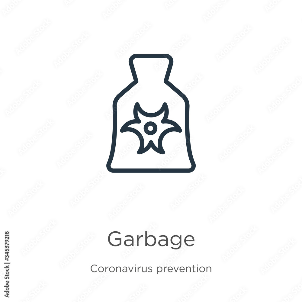 Poster garbage icon. thin linear garbage outline icon isolated on white background from coronavirus prevent