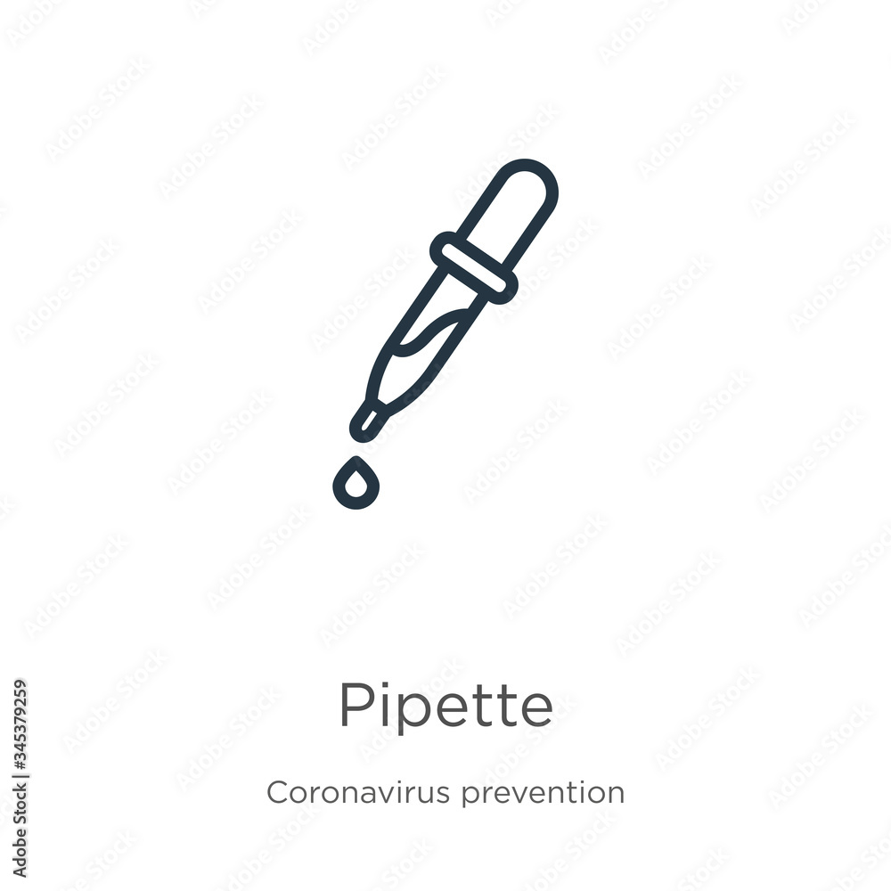 Aufkleber pipette icon. thin linear pipette outline icon isolated on white background from coronavirus prevent
