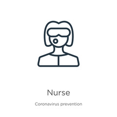 Nurse icon. Thin linear nurse outline icon isolated on white background from Coronavirus Prevention collection. Modern line vector sign, symbol, stroke for web and mobile