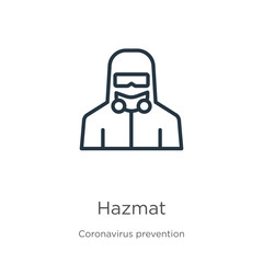 Hazmat icon. Thin linear hazmat outline icon isolated on white background from Coronavirus Prevention collection. Modern line vector sign, symbol, stroke for web and mobile