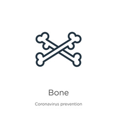 Bone icon. Thin linear bone outline icon isolated on white background from Coronavirus Prevention collection. Modern line vector sign, symbol, stroke for web and mobile
