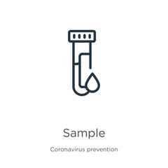 Sample icon. Thin linear sample outline icon isolated on white background from Coronavirus Prevention collection. Modern line vector sign, symbol, stroke for web and mobile