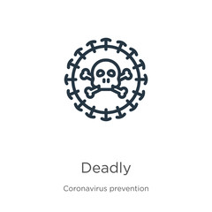 Deadly icon. Thin linear deadly outline icon isolated on white background from Coronavirus Prevention collection. Modern line vector sign, symbol, stroke for web and mobile