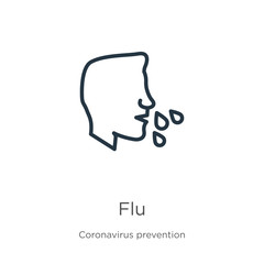 Flu icon. Thin linear flu outline icon isolated on white background from Coronavirus Prevention collection. Modern line vector sign, symbol, stroke for web and mobile