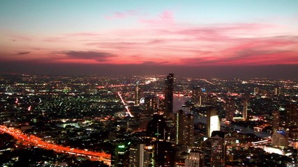 Aerial panoramic sunset view of Bangkok, Thailand