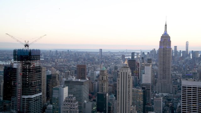 NEW YORK CITY, USA - DECEMBER 7, 2018: Aerial view of Midtown at winter sunset, Manhattan, New York City, USA
