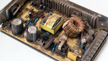 Dusty Electronic Circuit Board, Old Electronic Circuit Board White Background