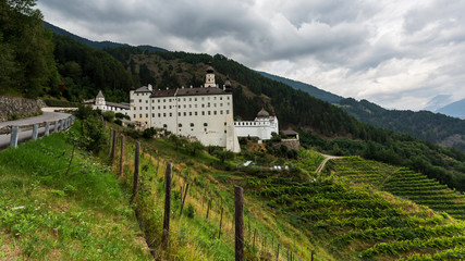 Fototapeta premium Marienberg Abbey landscape, Burgusio, Venosta valley
