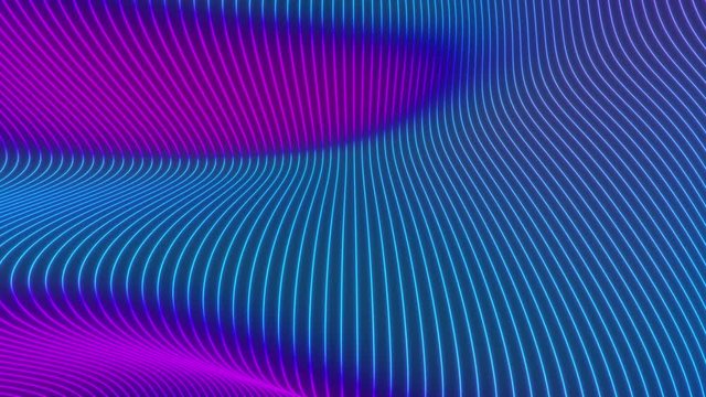 Looped animation. Abstract colorful wavy background in bright neon blue and violet colors. Modern colorful wallpaper. 3d rendering.
