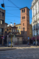 Naklejka na ściany i meble Downtown Milan. Building and streets of Milan 