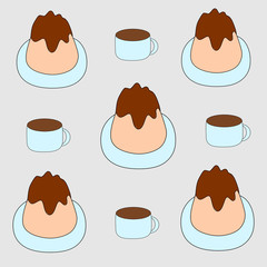 vector illustration of a set of icons of cake and cofee cup