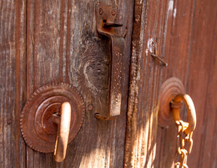 old door lock, assos ancient city, Behramkale, Turkey.