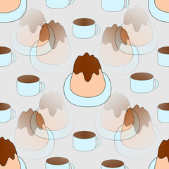seamless pattern with coffee cup and holiday muffin