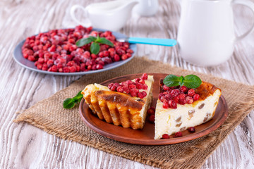 Cottage cheese bake cake casserole with berries
