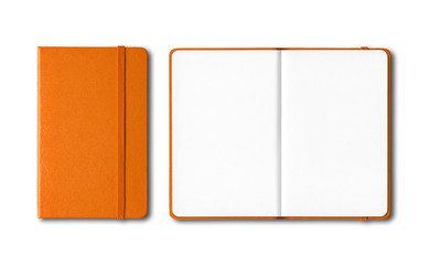 Orange closed and open notebooks isolated on white - obrazy, fototapety, plakaty