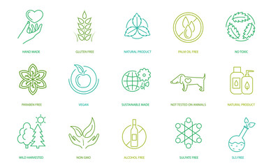 Eco Badge Sign Contour Linear Icon Set. Vector